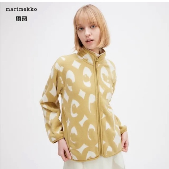 UNIQLO x Marimekko Fleece Size XL Full Zip Jacket Long Sleeves Outer NWT Beige - Picture 1 of 5